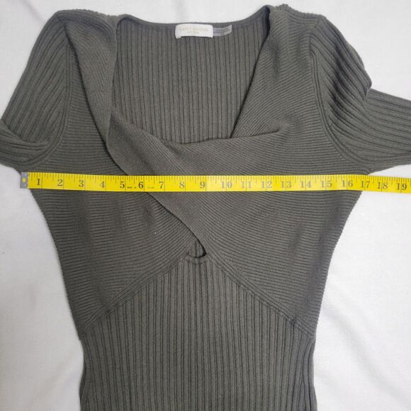 RAMY BROOK Pilar Cut Out Stretch Knit Ribbed Sweater Midi Dress Large In Olive - Picture 6 of 14